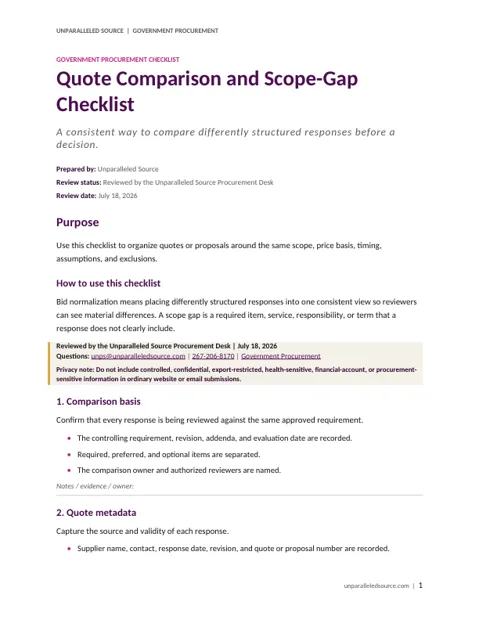 Public Quote Comparison and Scope-Gap Checklist cover preview