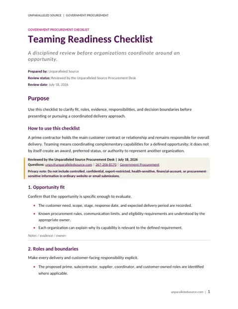 Public Teaming Readiness Checklist cover preview