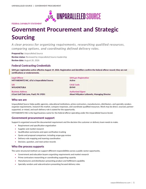 Public Federal Capability Statement cover preview